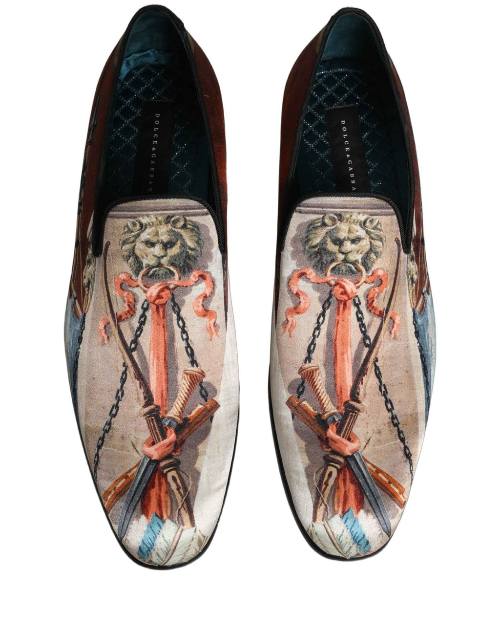 Dolce & Gabbana Multicolor Lion Print Slip On Loafers Shoes