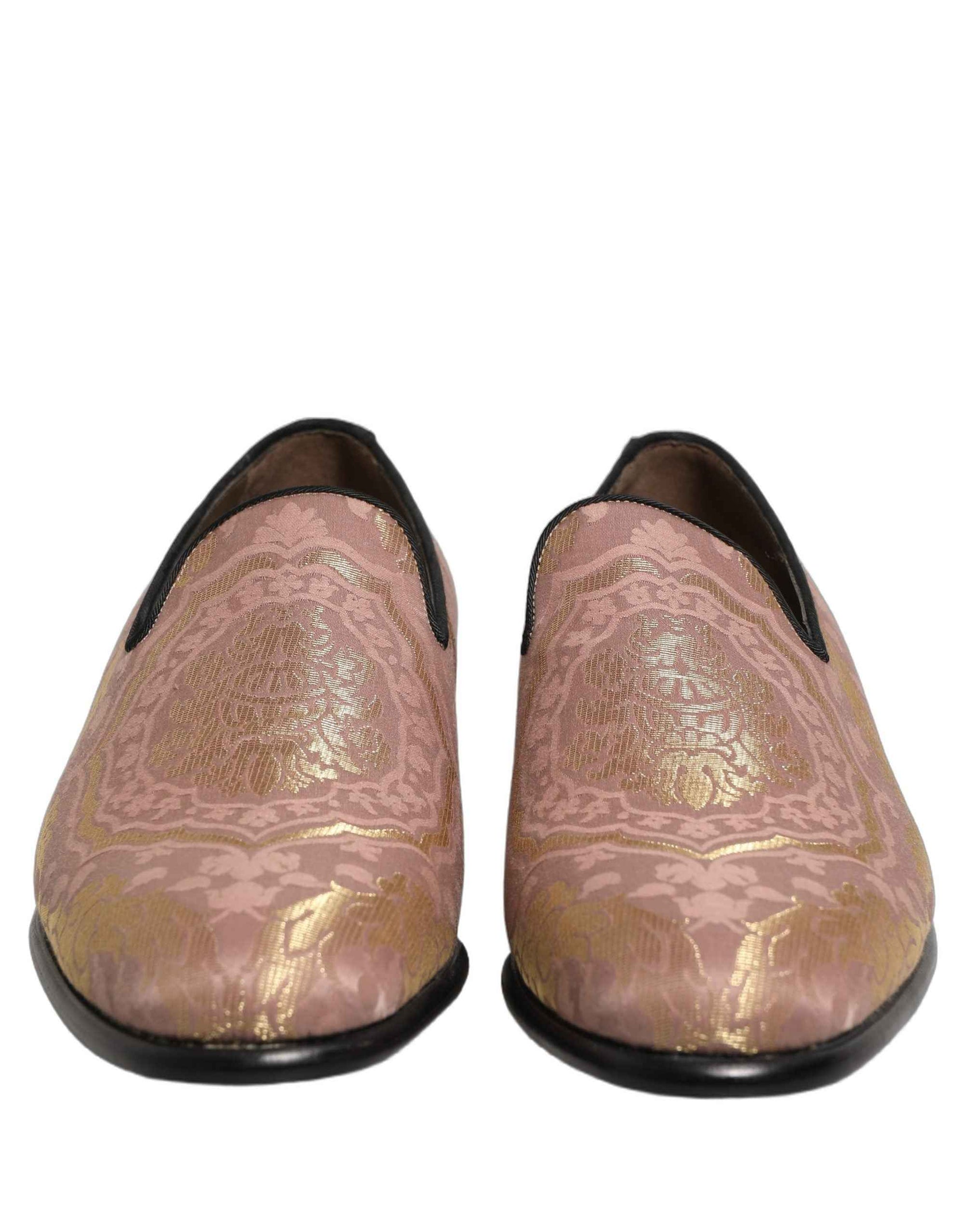 Dolce & Gabbana Pink Brocade Men Slip On Dress Loafers Shoes