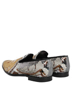 Dolce & Gabbana White Gold Sequined Slip On Loafers Shoes