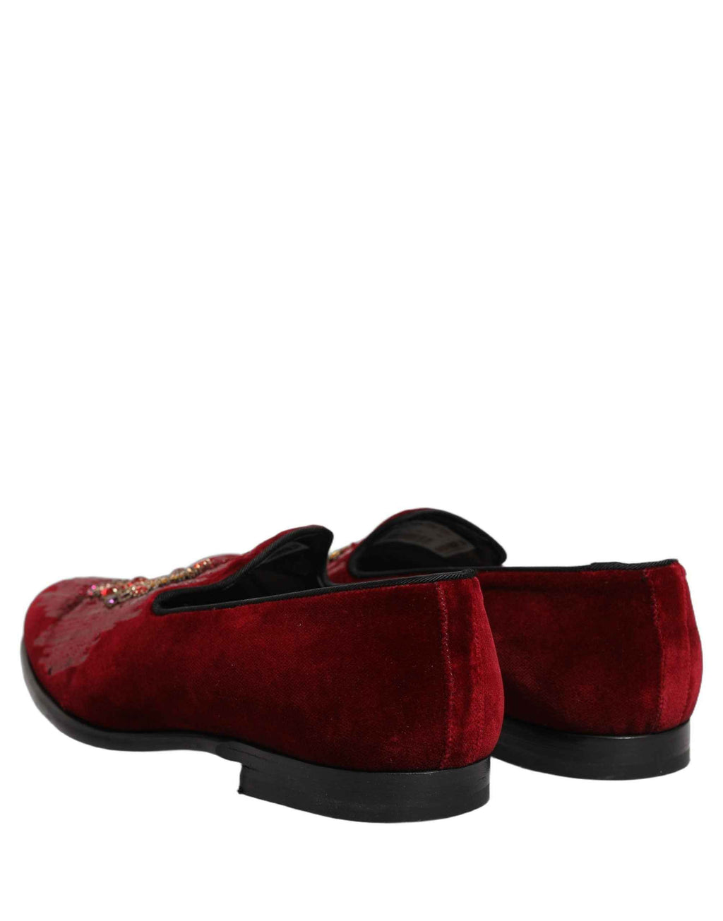 Dolce & Gabbana Maroon Sequin Gemstone Dress Loafers Shoes