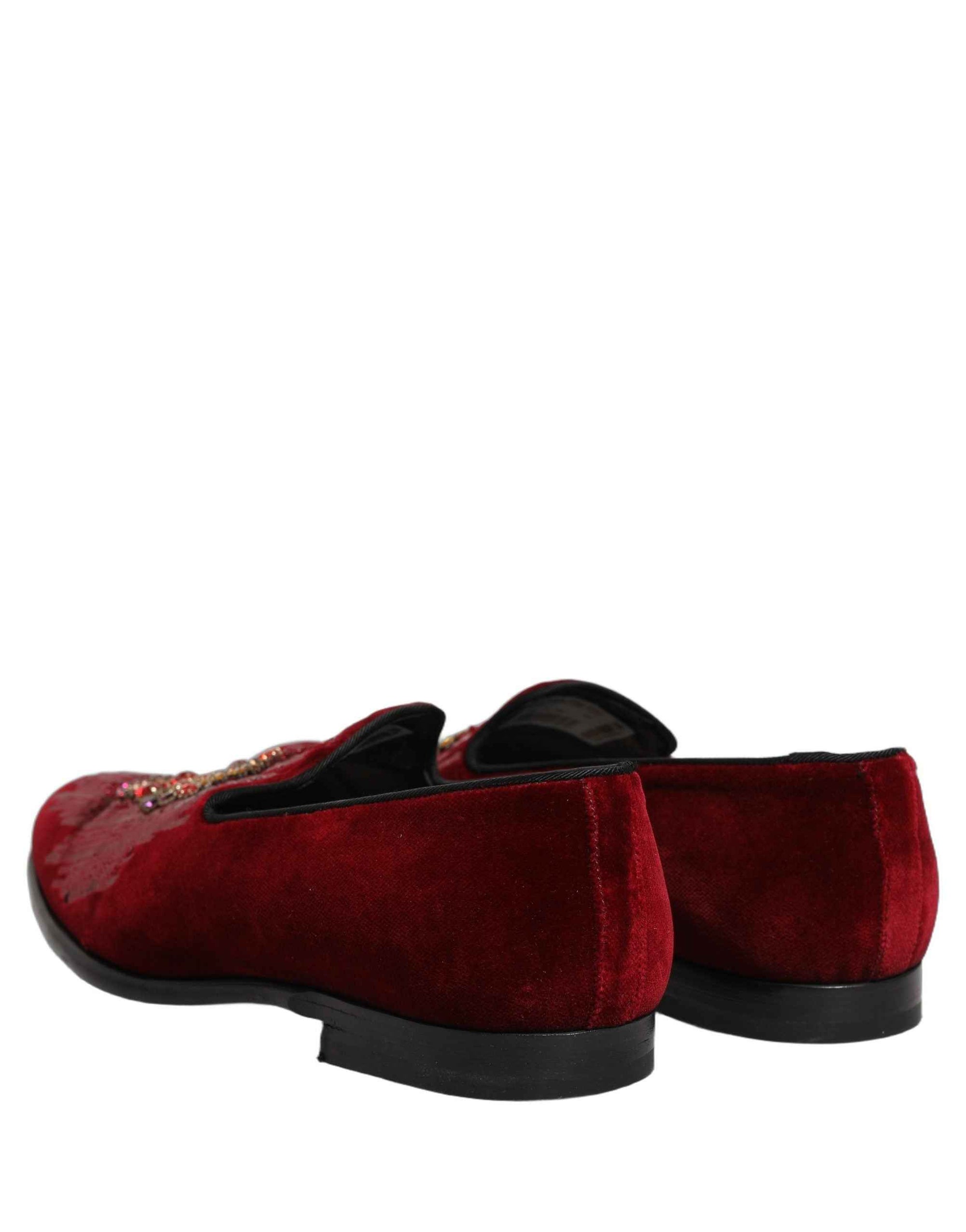 Dolce & Gabbana Maroon Sequin Gemstone Dress Loafers Shoes