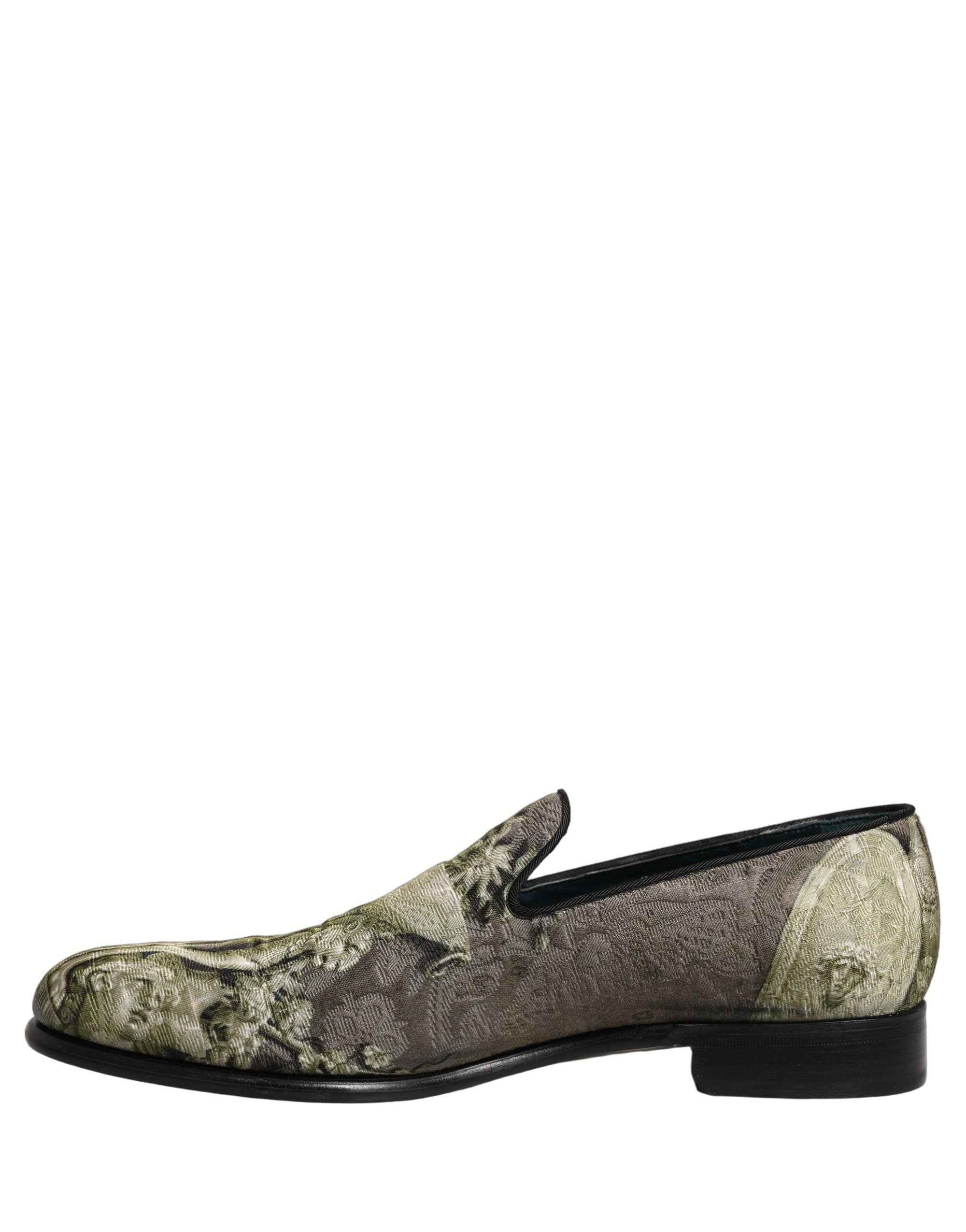 Dolce & Gabbana Brown Baroque Print Slip On Loafers Shoes