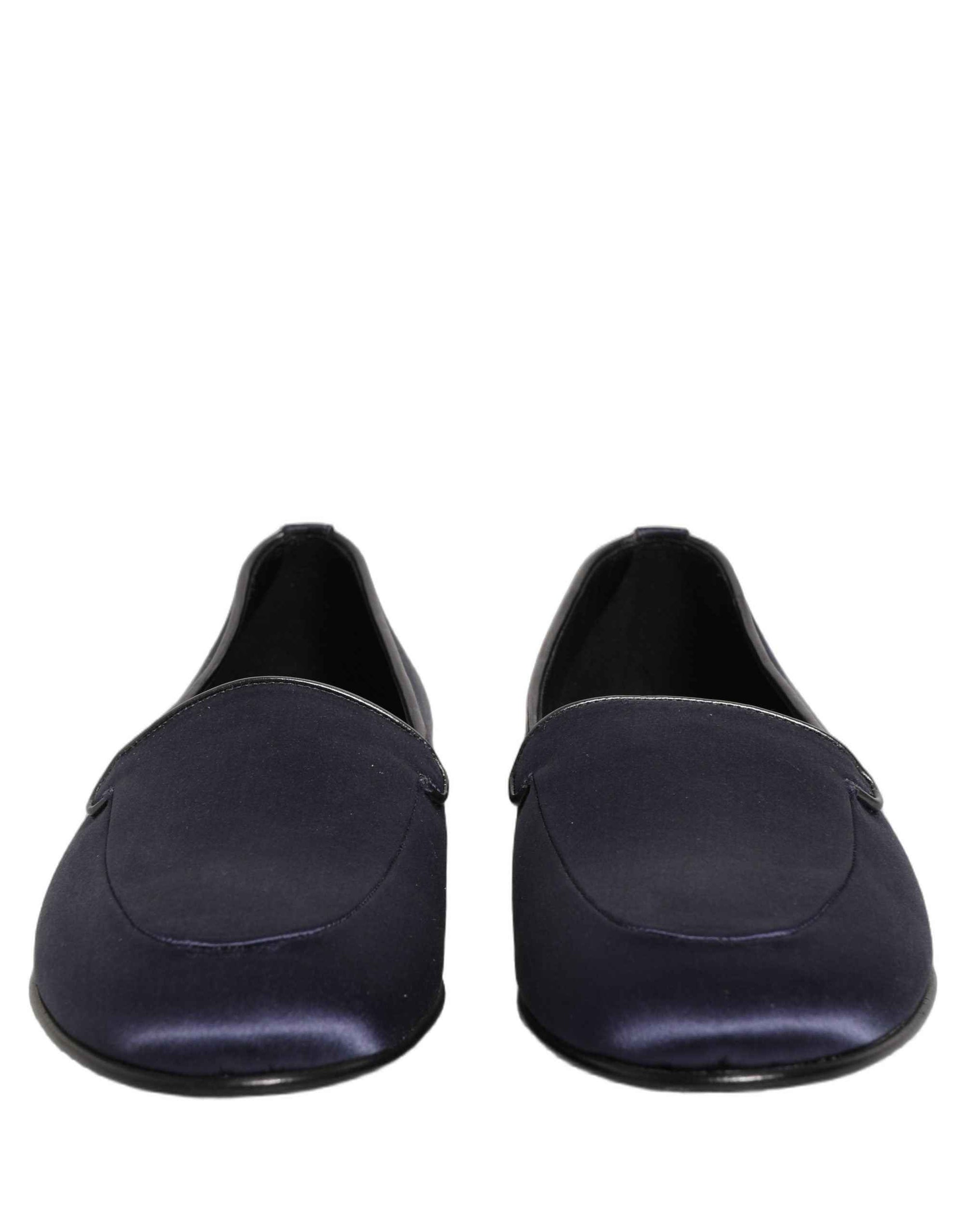 Dolce & Gabbana Blue Satin Logo Slip On Flats Loafers Shoes