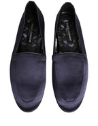 Dolce & Gabbana Blue Satin Logo Slip On Flats Loafers Shoes