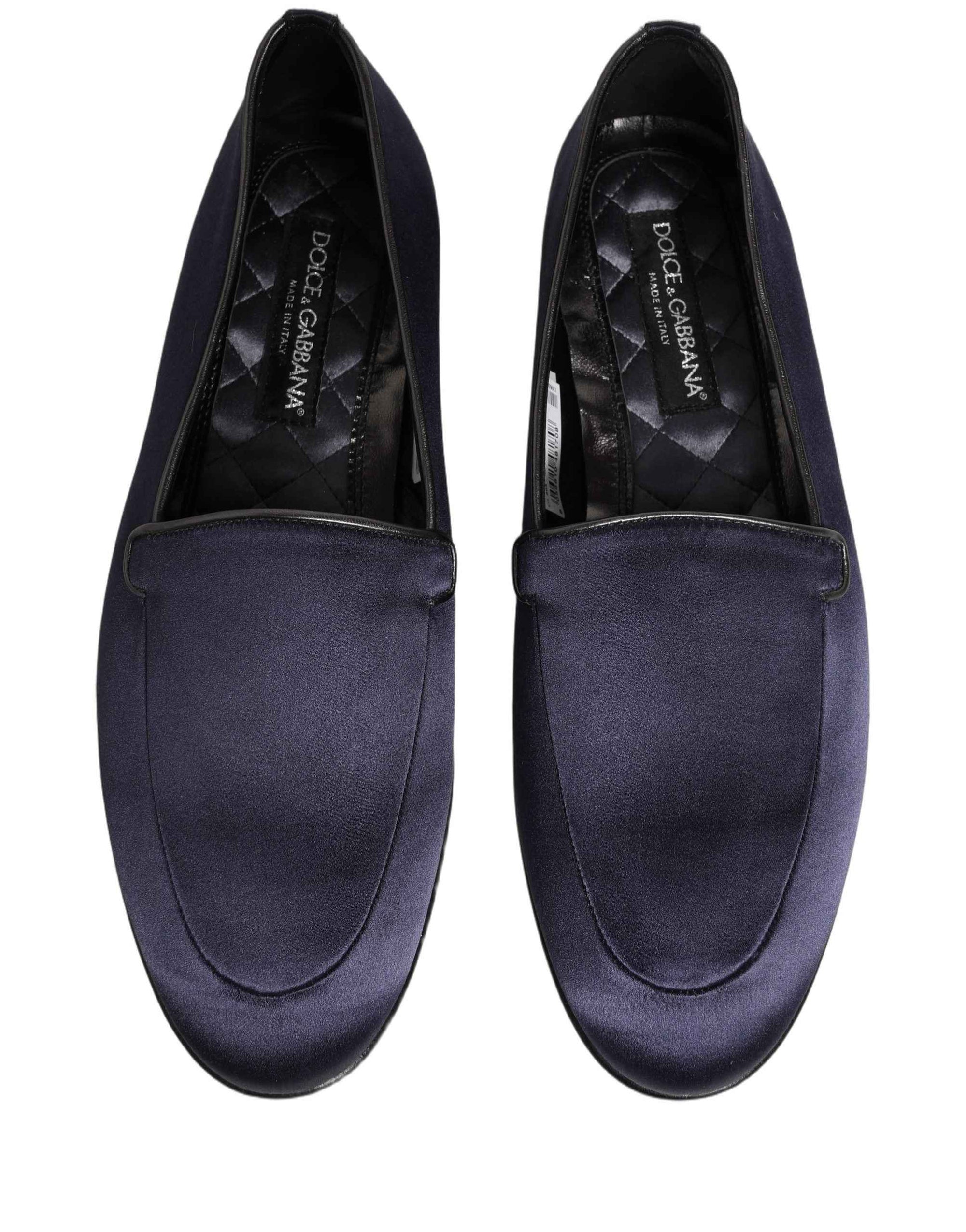 Dolce & Gabbana Blue Satin Logo Slip On Flats Loafers Shoes