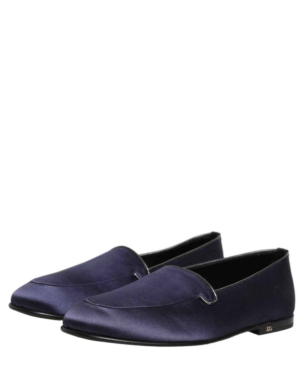 Dolce & Gabbana Blue Satin Logo Slip On Flats Loafers Shoes