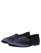 Dolce & Gabbana Blue Satin Logo Slip On Flats Loafers Shoes