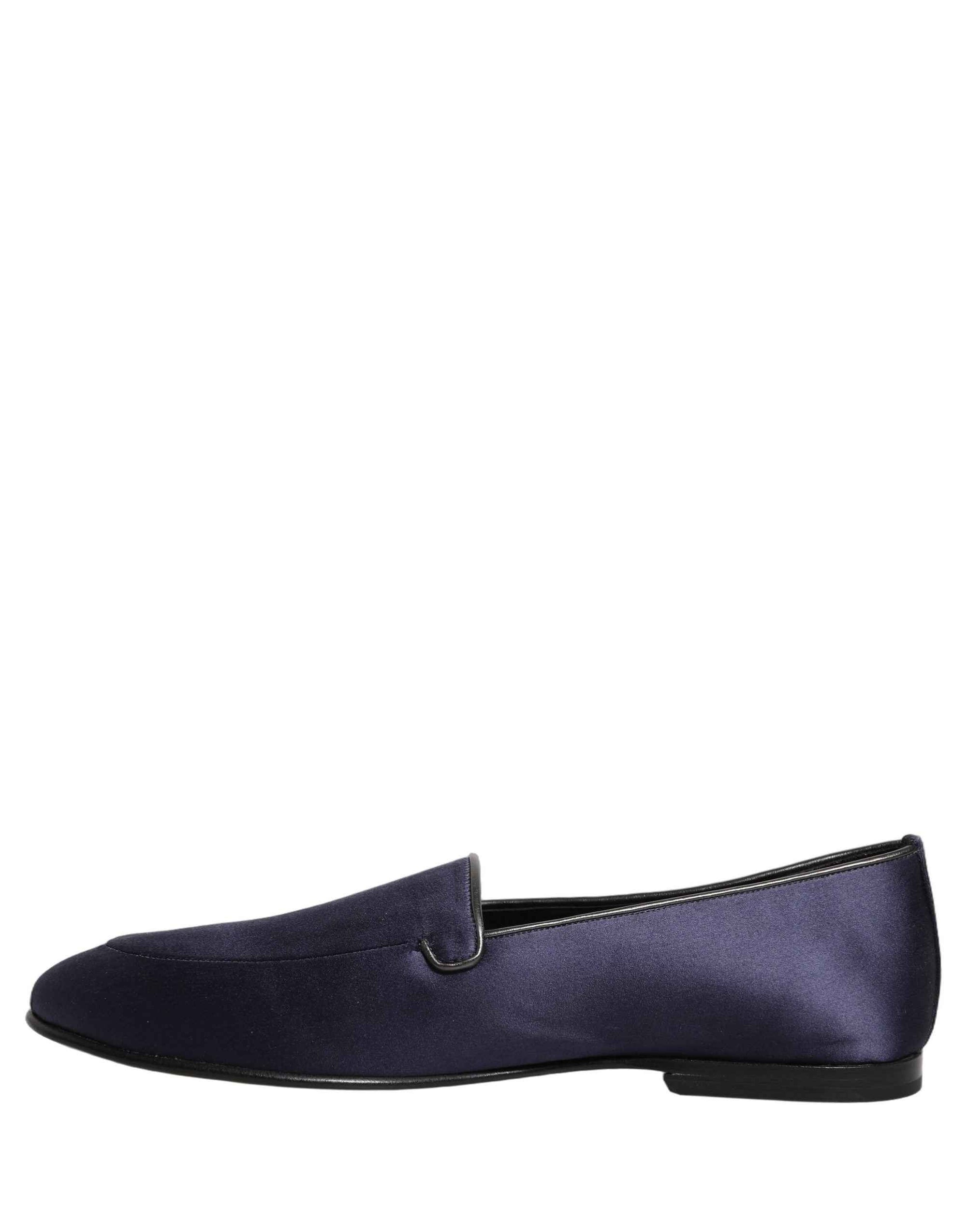 Dolce & Gabbana Blue Satin Logo Slip On Flats Loafers Shoes