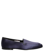 Dolce & Gabbana Blue Satin Logo Slip On Flats Loafers Shoes