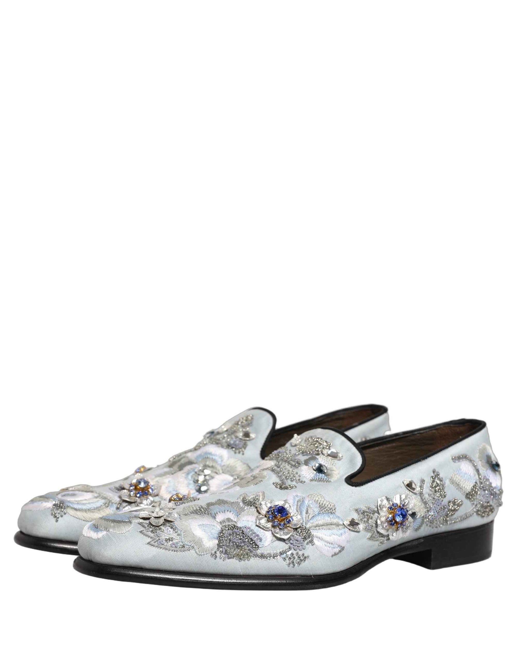 Dolce & Gabbana White Floral Embellished Men Loafers  Shoes