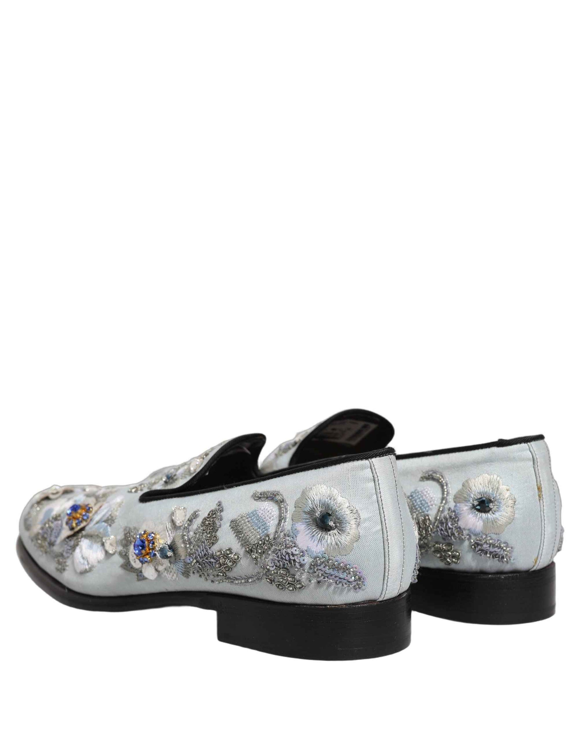 Dolce & Gabbana White Floral Embellished Men Loafers  Shoes