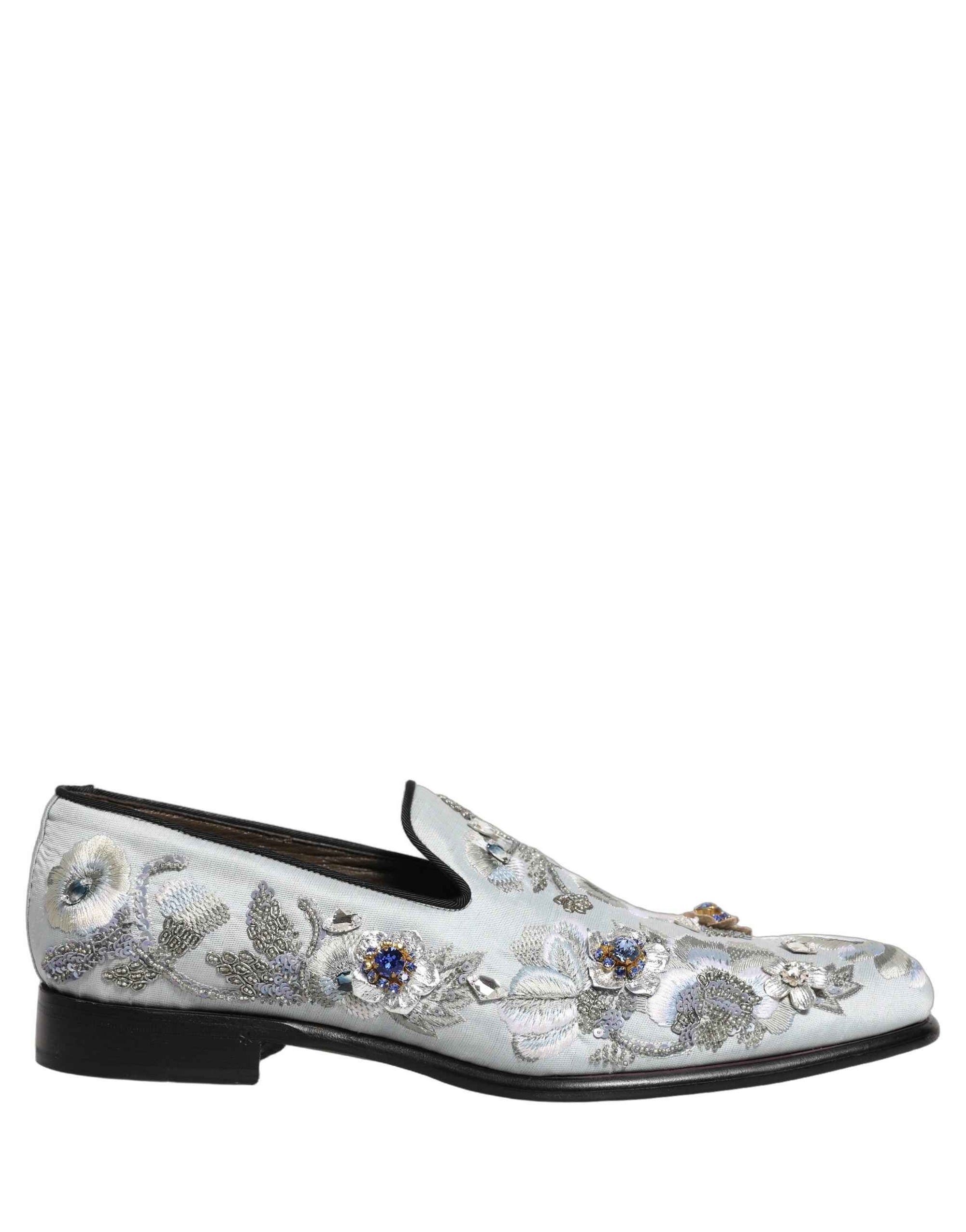 Dolce & Gabbana White Floral Embellished Men Loafers  Shoes