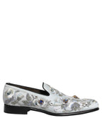 Dolce & Gabbana White Floral Embellished Men Loafers  Shoes