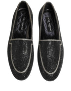 Dolce & Gabbana Black Crystal Embellished Men Loafers Shoes