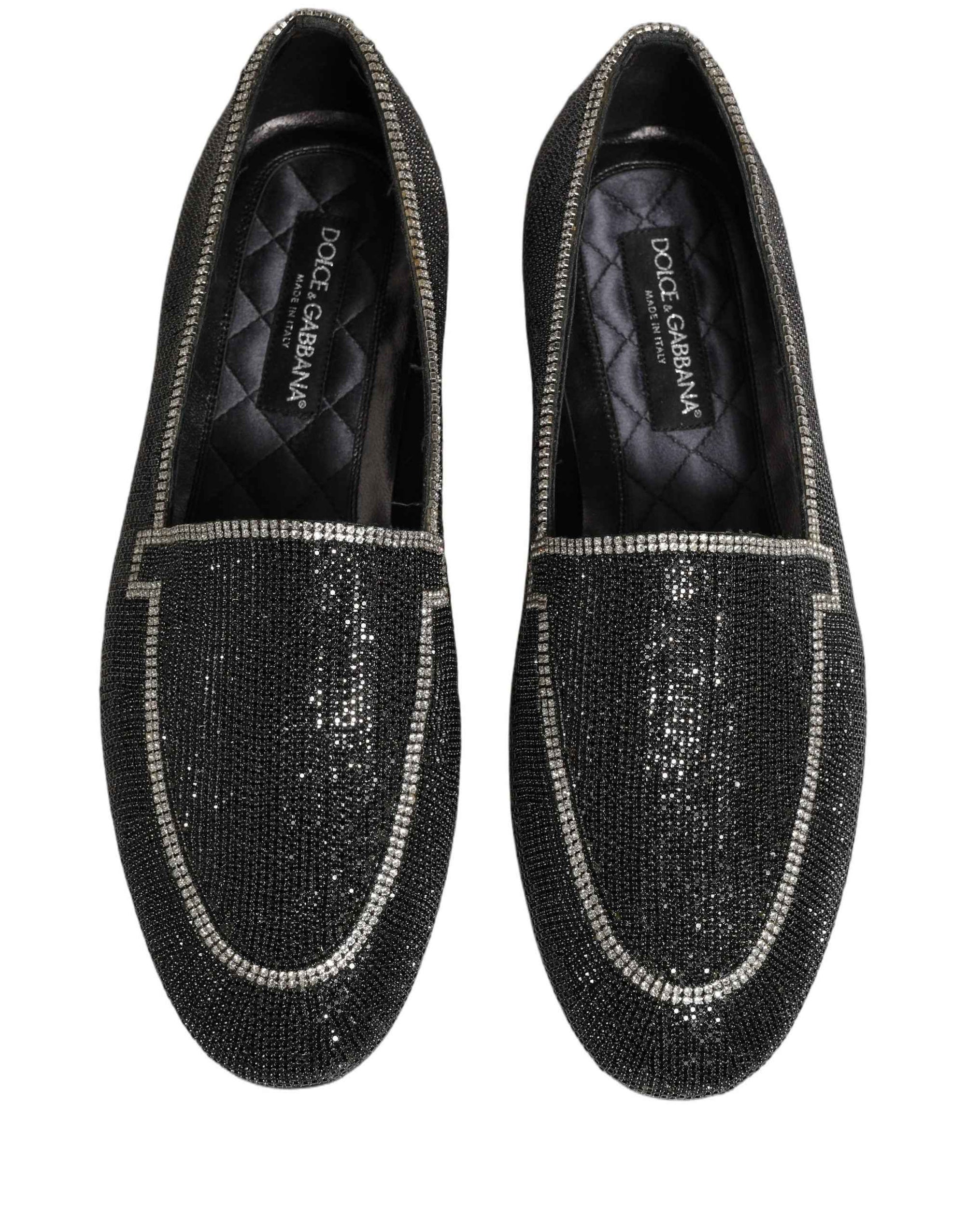 Dolce & Gabbana Black Crystal Embellished Men Loafers Shoes