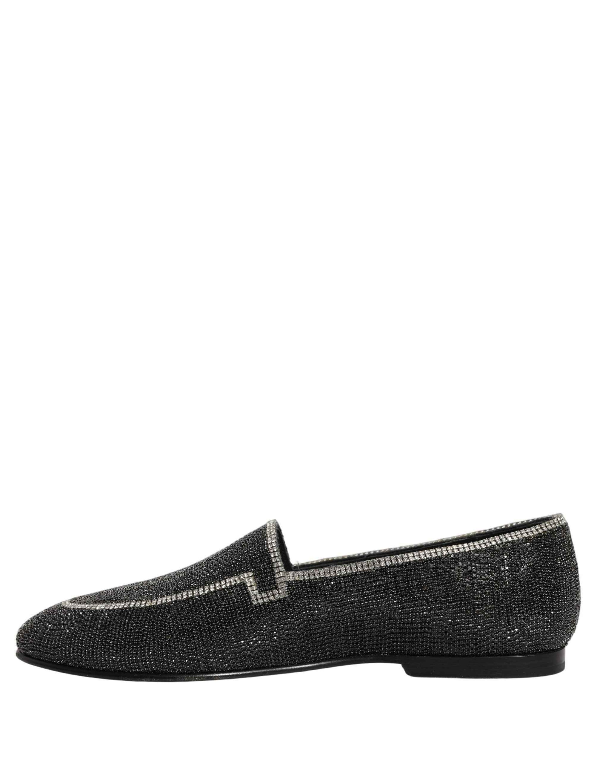 Dolce & Gabbana Black Crystal Embellished Men Loafers Shoes