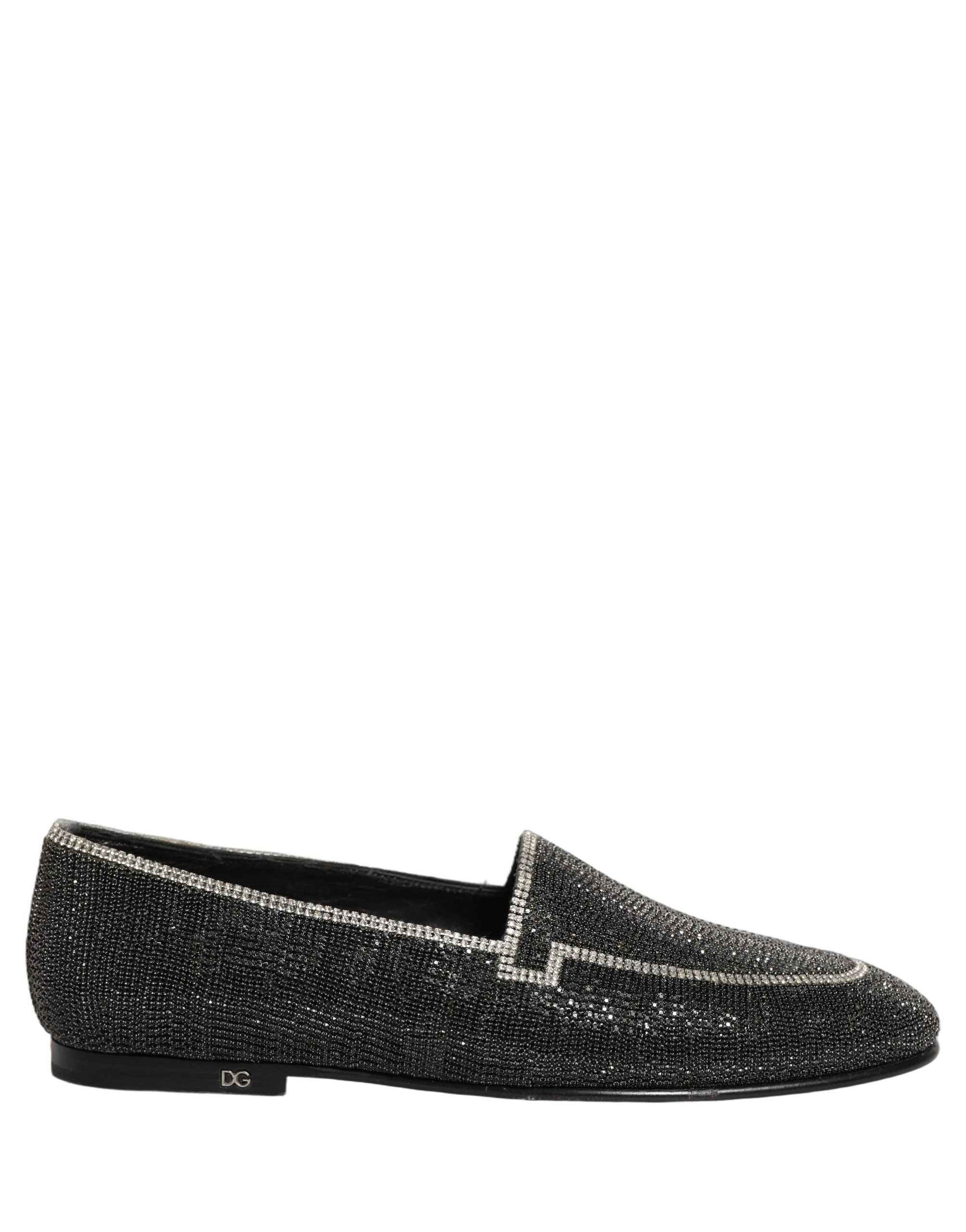 Dolce & Gabbana Black Crystal Embellished Men Loafers Shoes