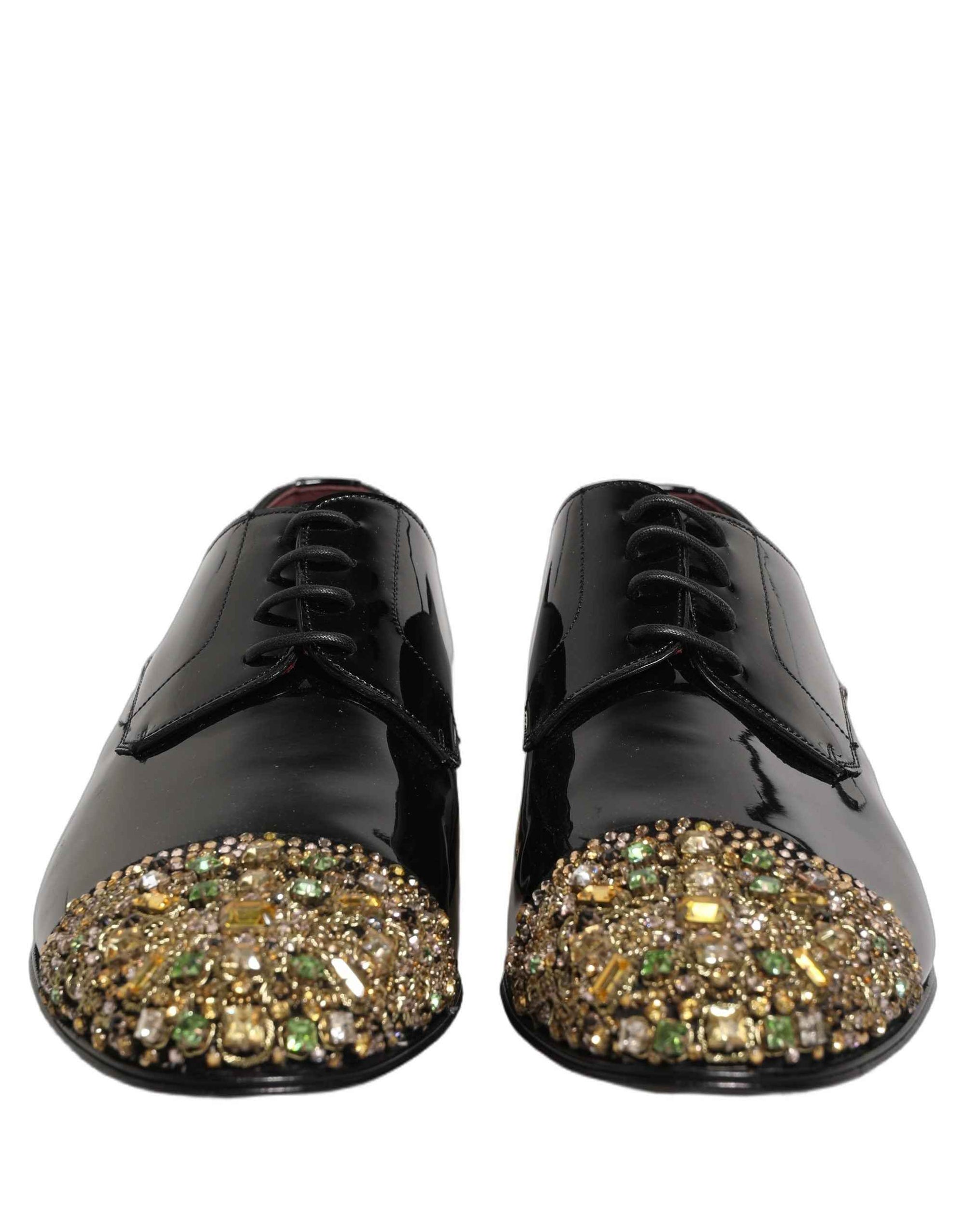 Dolce & Gabbana Black Embellished Men Derby Dress Formal Shoes