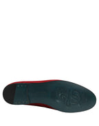 Dolce & Gabbana Red Suede Logo Slip On Flats Loafers Shoes