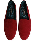 Dolce & Gabbana Red Suede Logo Slip On Flats Loafers Shoes
