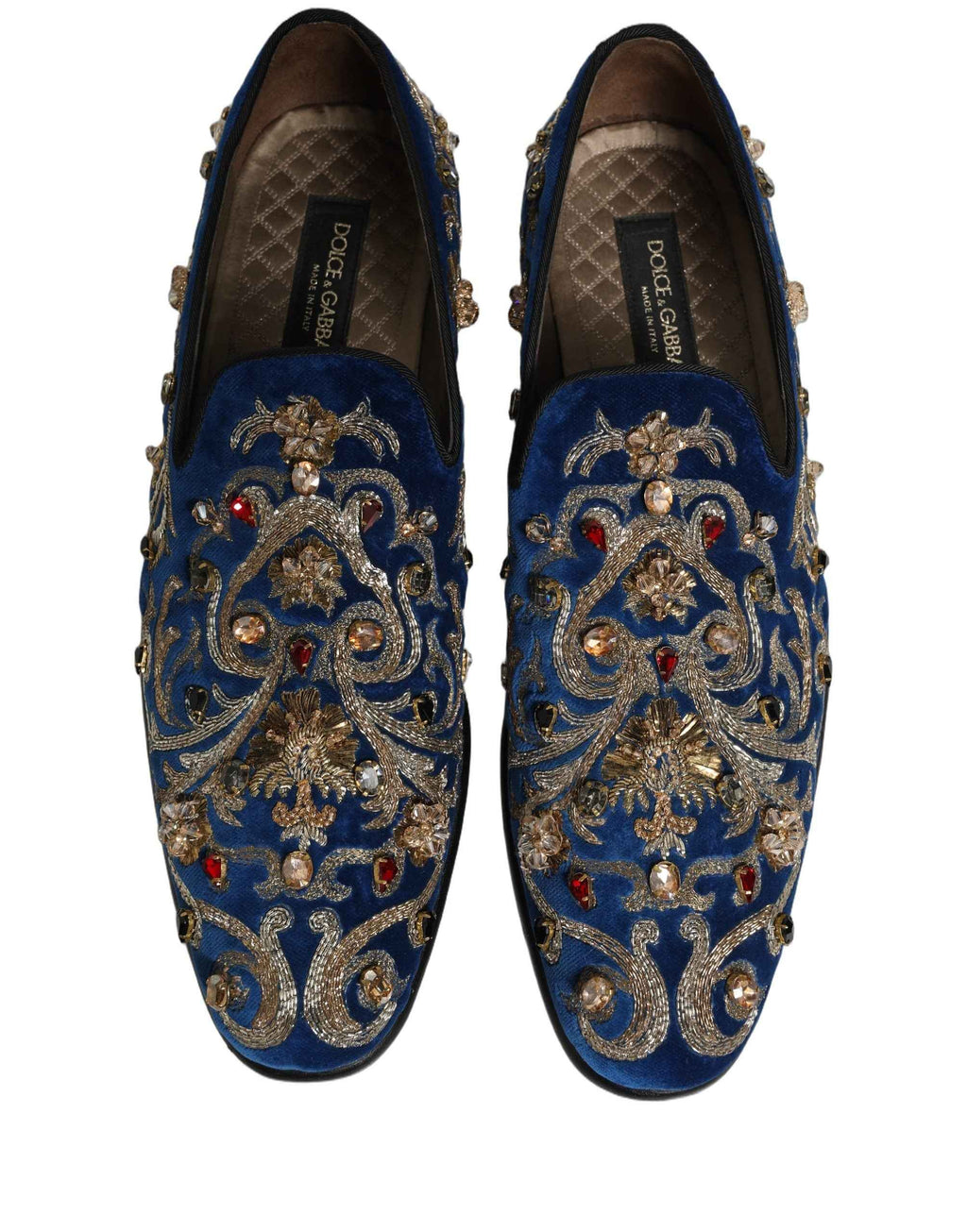 Dolce & Gabbana Blue Velvet Embellished Dress Loafers Shoes