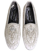 Dolce & Gabbana White Satin Embellished Dress Loafers Shoes