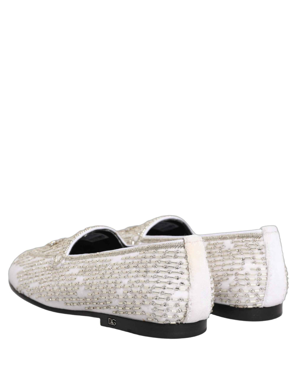 Dolce & Gabbana White Satin Embellished Dress Loafers Shoes