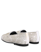 Dolce & Gabbana White Satin Embellished Dress Loafers Shoes