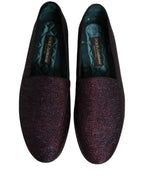 Dolce & Gabbana Maroon Glitter Lurex Logo Dress Loafers Shoes