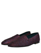 Dolce & Gabbana Maroon Glitter Lurex Logo Dress Loafers Shoes