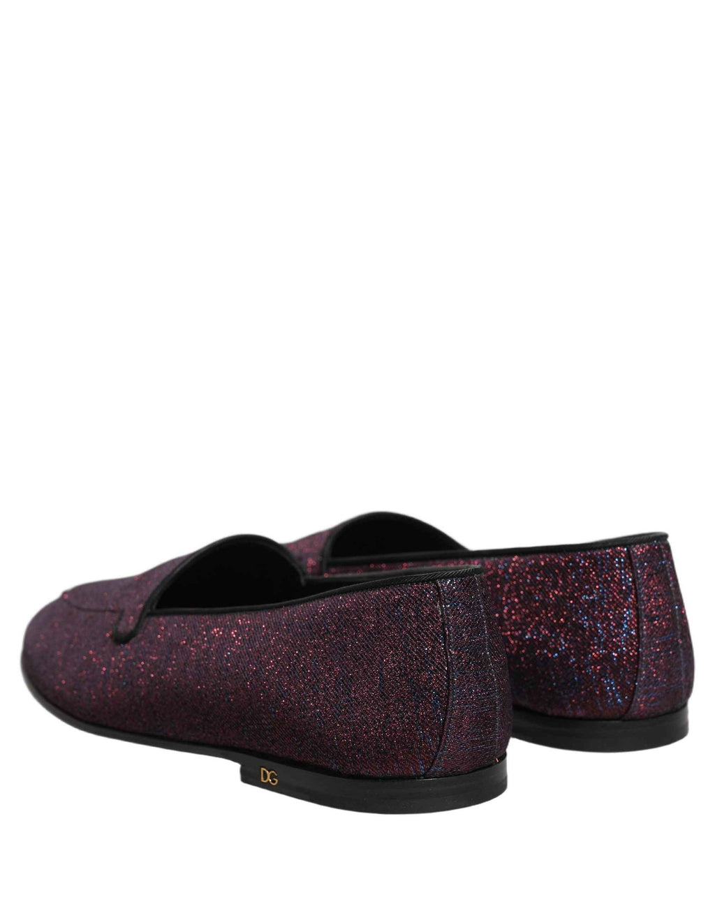 Dolce & Gabbana Maroon Glitter Lurex Logo Dress Loafers Shoes