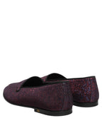 Dolce & Gabbana Maroon Glitter Lurex Logo Dress Loafers Shoes
