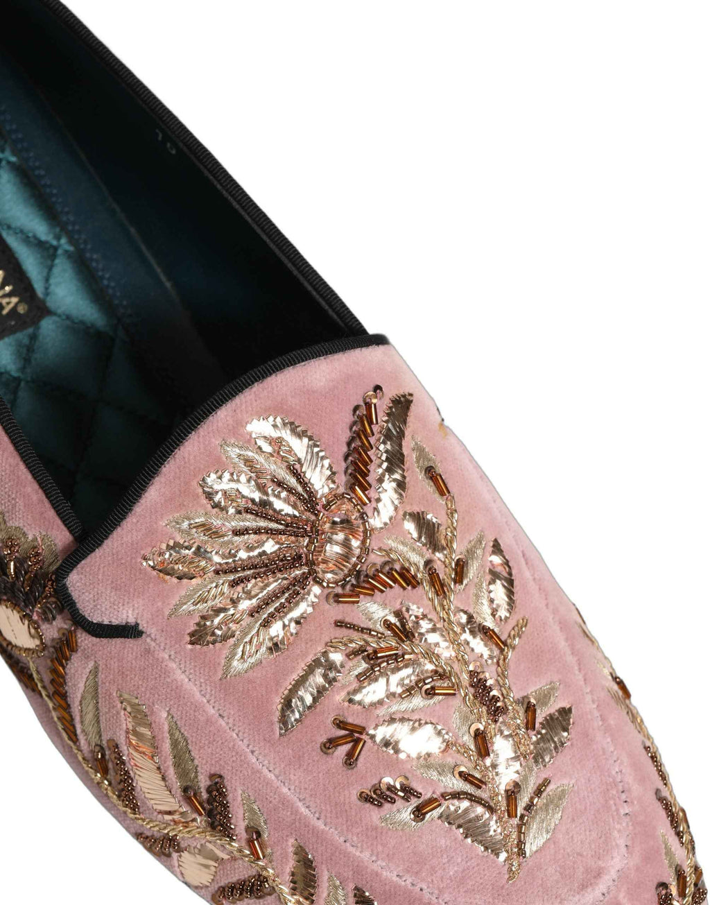 Dolce & Gabbana Pink Velvet Floral Embroidery Loafers Shoes