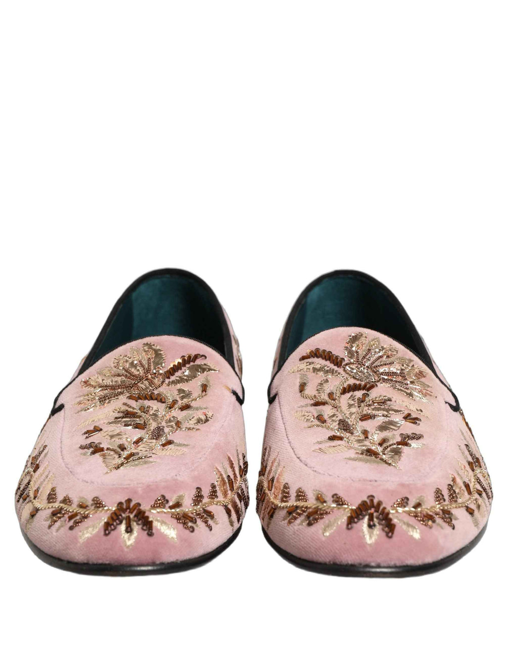 Dolce & Gabbana Pink Velvet Floral Embroidery Loafers Shoes