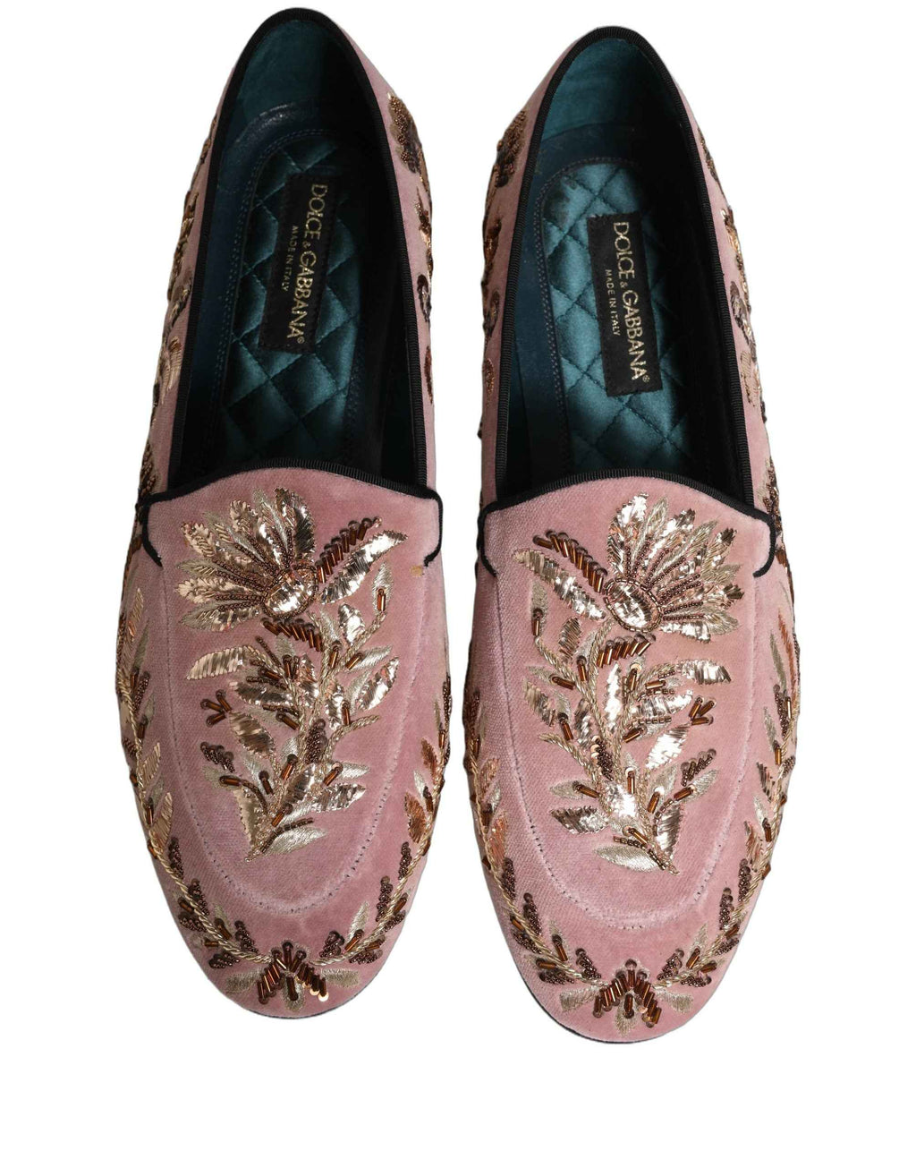 Dolce & Gabbana Pink Velvet Floral Embroidery Loafers Shoes