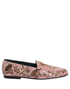 Dolce & Gabbana Pink Velvet Floral Embroidery Loafers Shoes