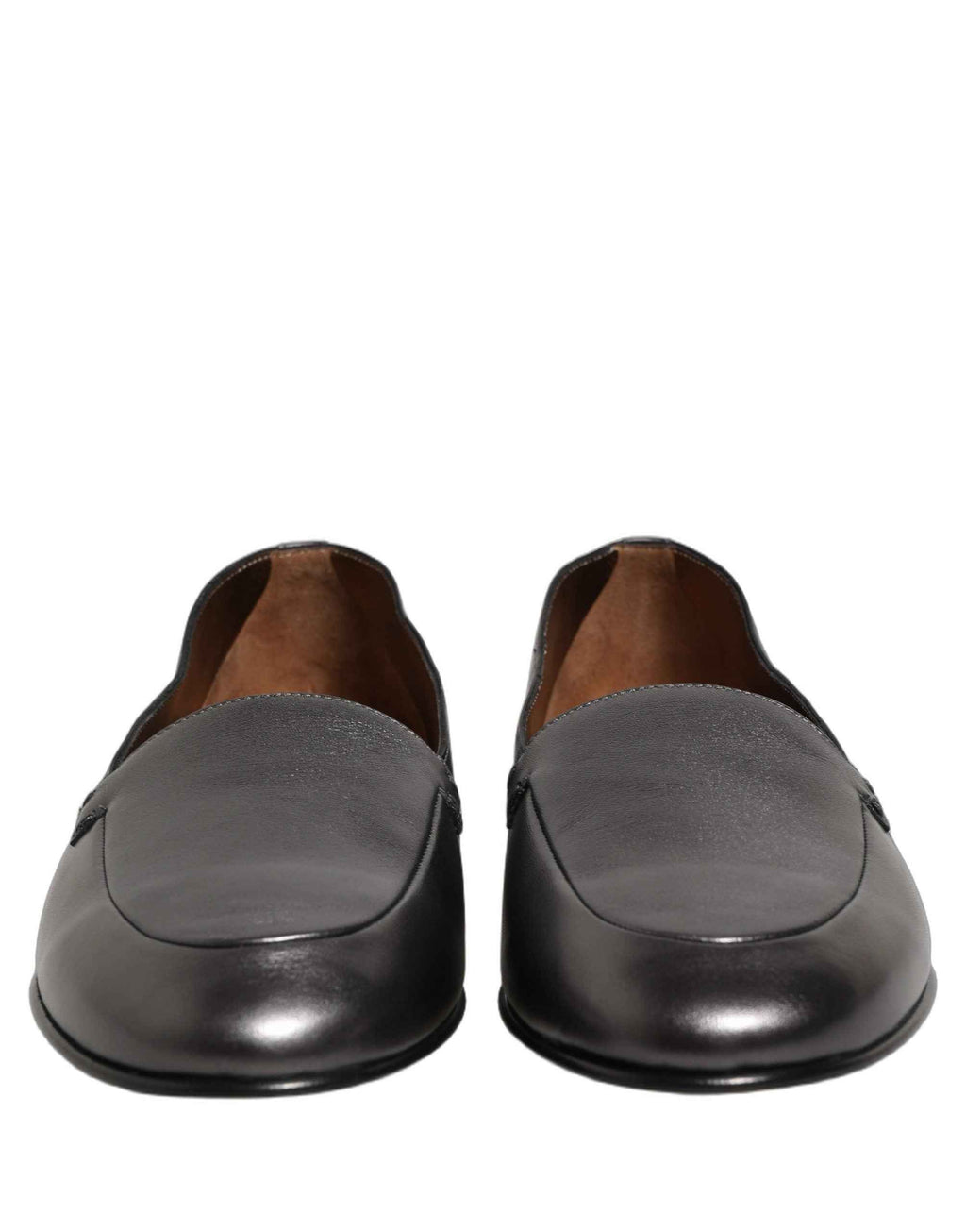Dolce & Gabbana Silver Leather DG Logo Slip On Loafers Shoes
