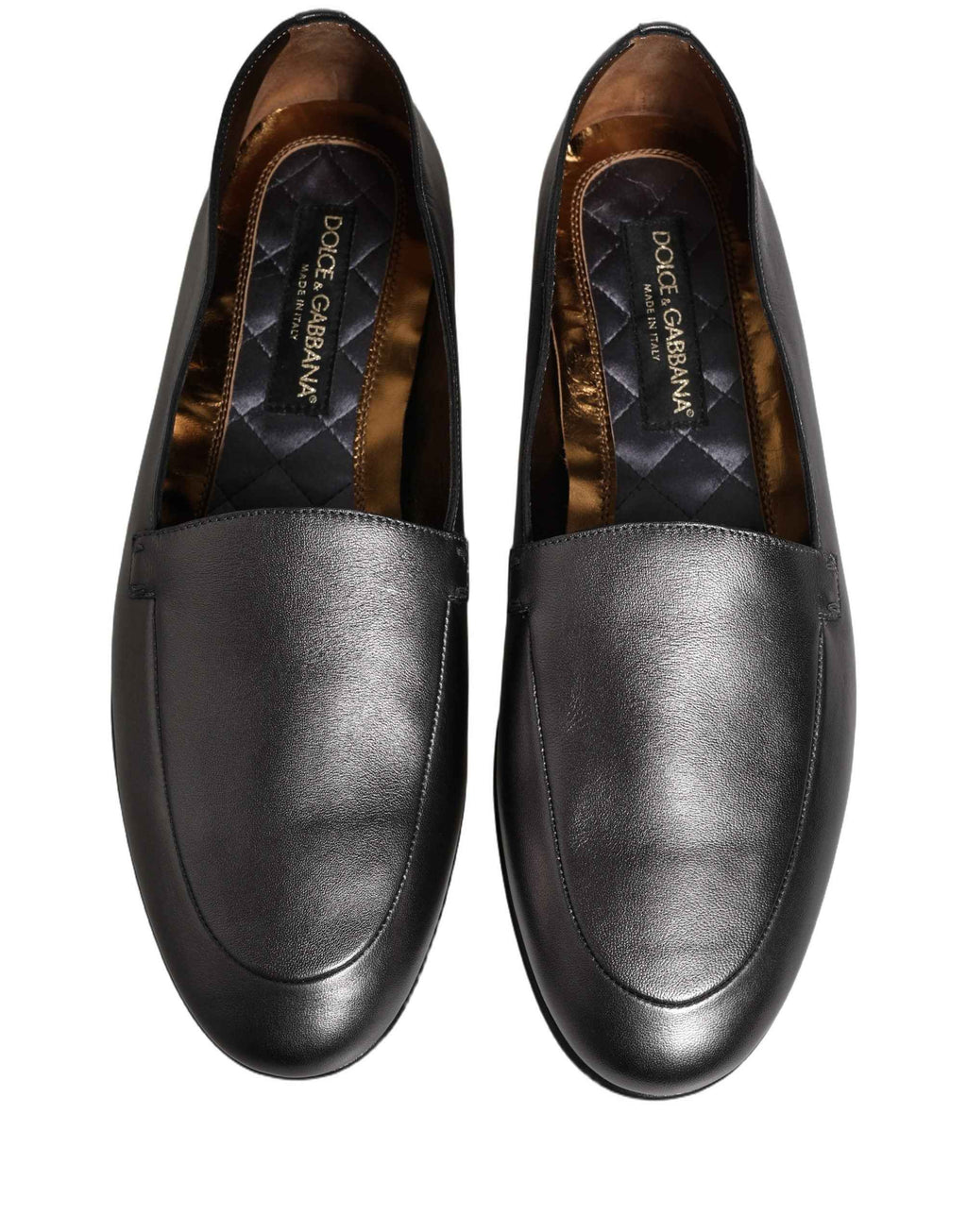 Dolce & Gabbana Silver Leather DG Logo Slip On Loafers Shoes