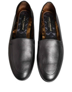 Dolce & Gabbana Silver Leather DG Logo Slip On Loafers Shoes