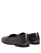 Dolce & Gabbana Silver Leather DG Logo Slip On Loafers Shoes