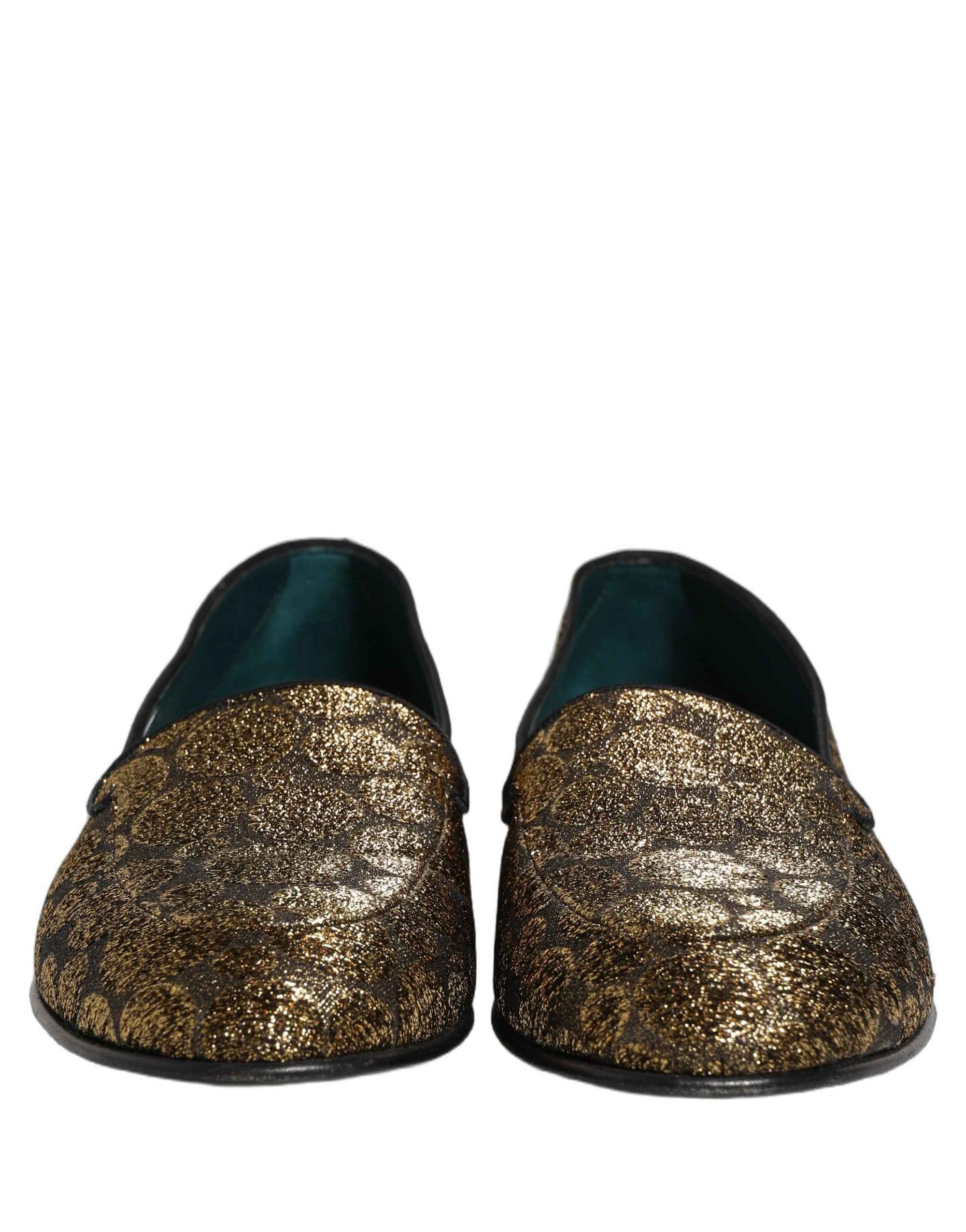 Dolce & Gabbana Gold Lurex Glitter Men Slip On Loafers Shoes