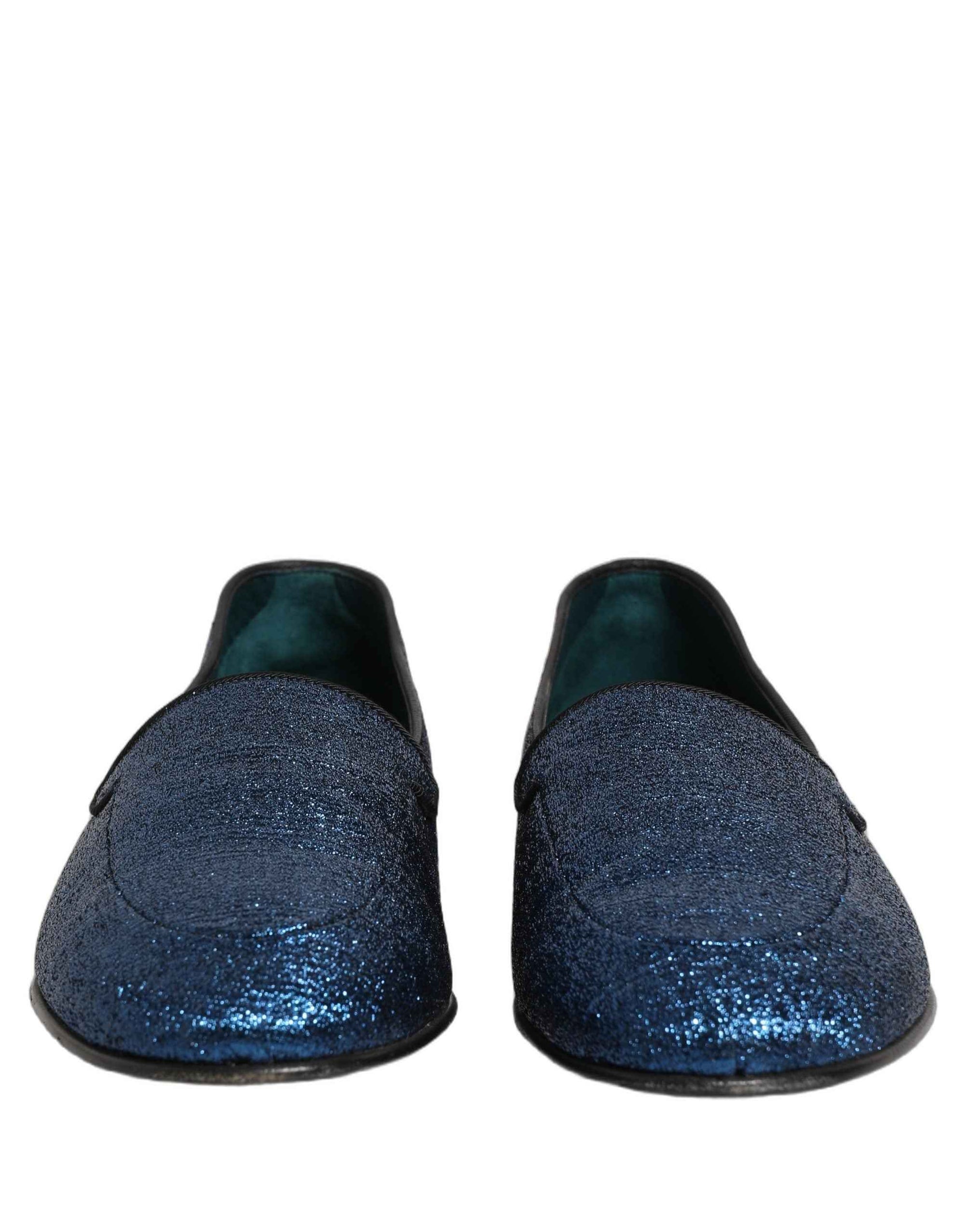 Dolce & Gabbana Blue Glitter Lurex DG Logo Dress Loafers Shoes