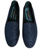 Dolce & Gabbana Blue Glitter Lurex DG Logo Dress Loafers Shoes