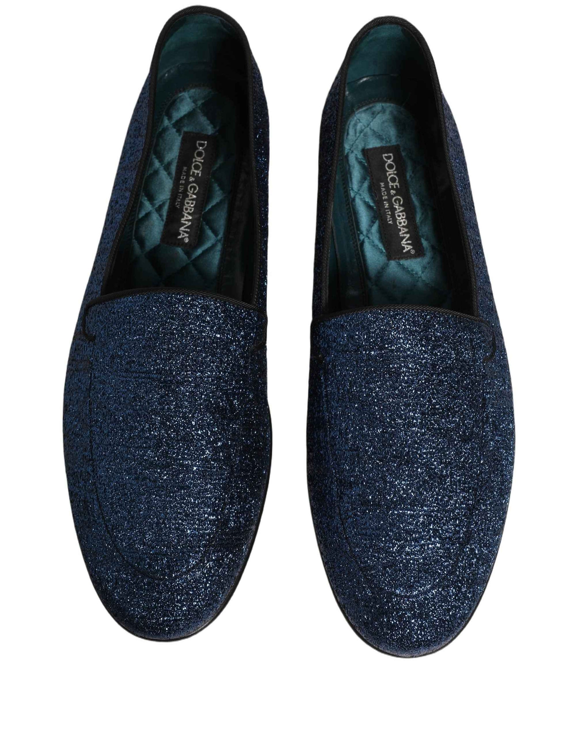 Dolce & Gabbana Blue Glitter Lurex DG Logo Dress Loafers Shoes