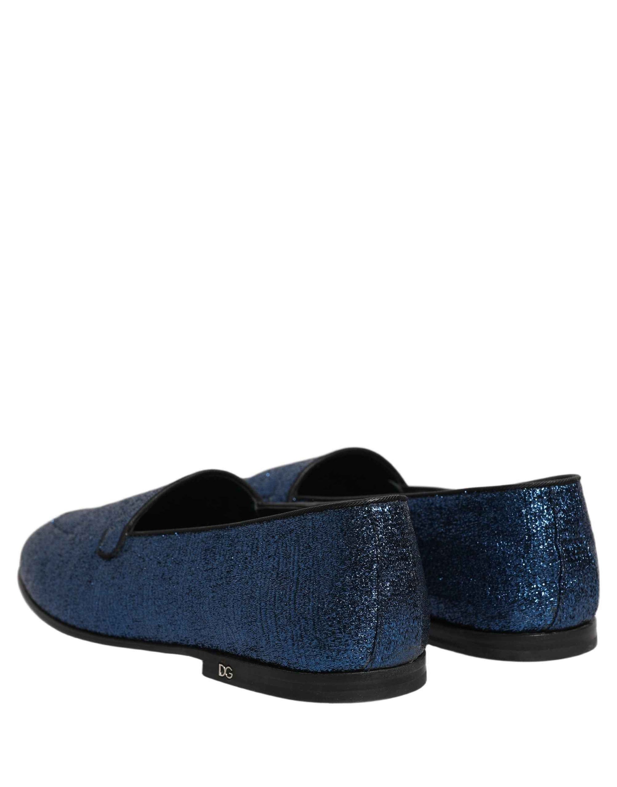 Dolce & Gabbana Blue Glitter Lurex DG Logo Dress Loafers Shoes