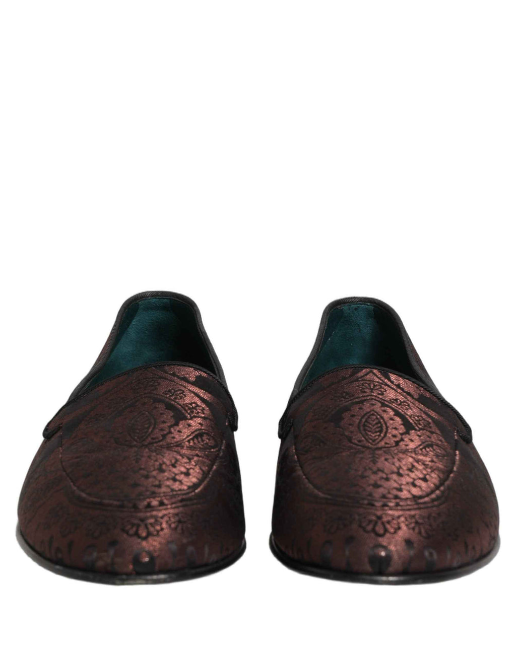 Dolce & Gabbana Maroon Jacquard Leather Slip On Loafers Shoes
