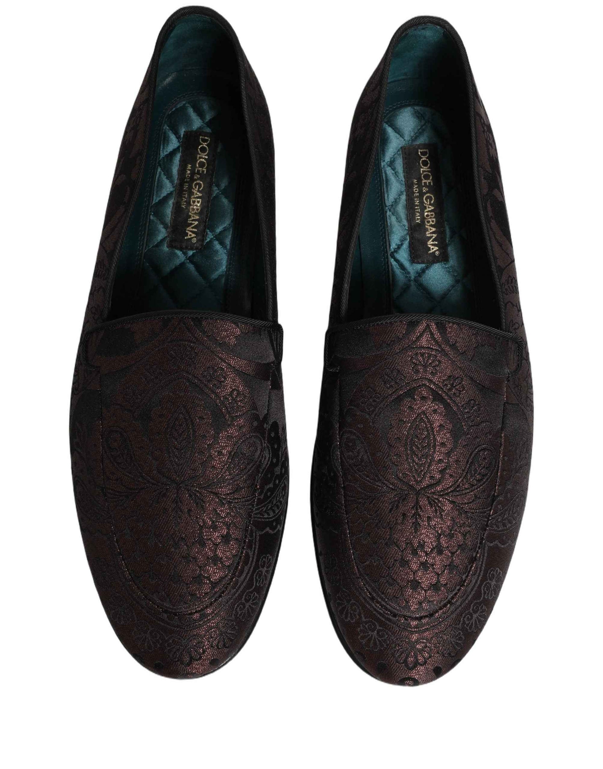 Dolce & Gabbana Maroon Jacquard Leather Slip On Loafers Shoes