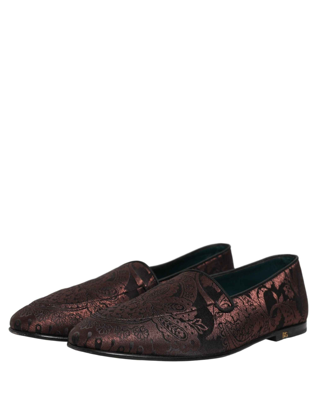 Dolce & Gabbana Maroon Jacquard Leather Slip On Loafers Shoes