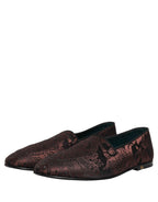 Dolce & Gabbana Maroon Jacquard Leather Slip On Loafers Shoes
