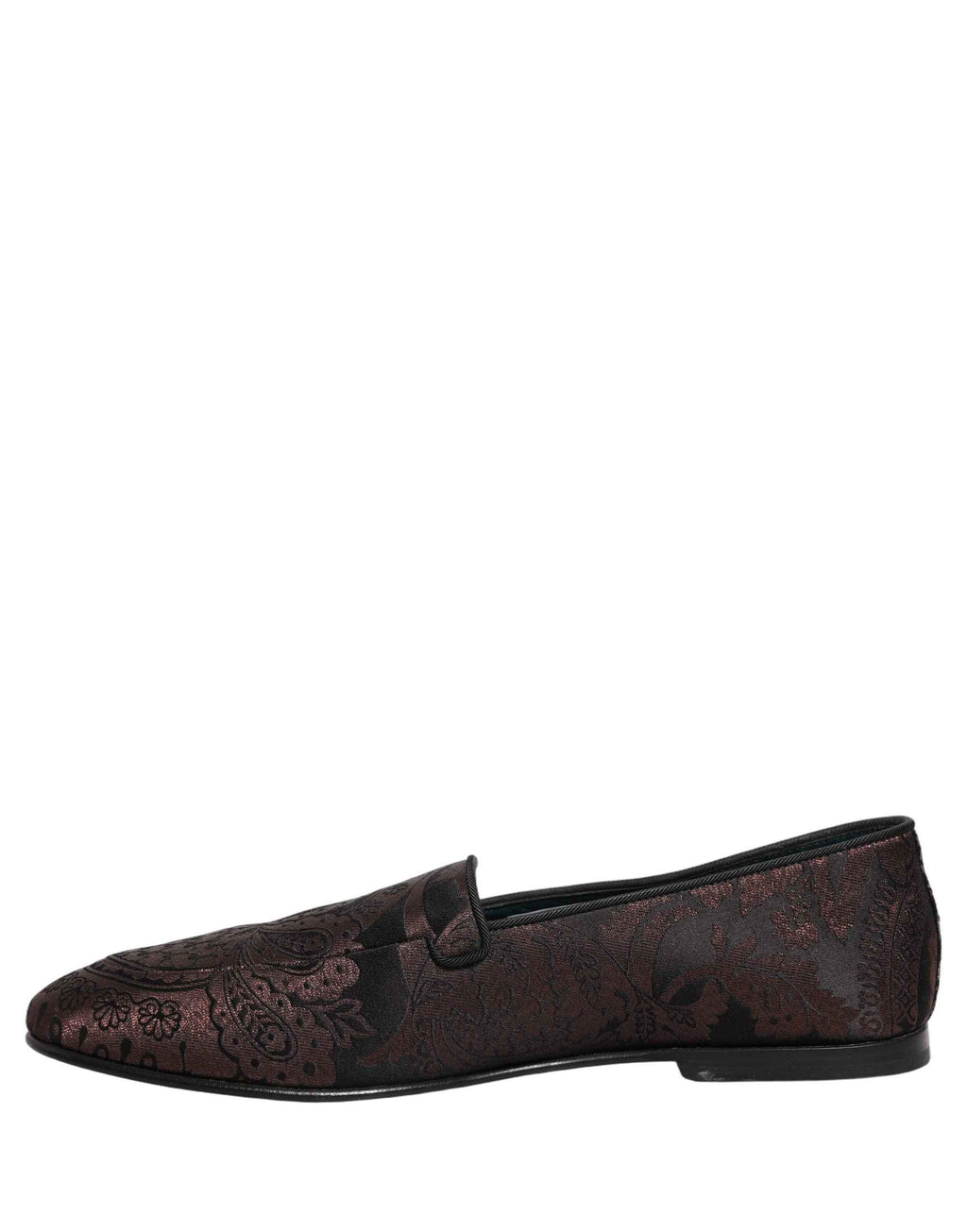 Dolce & Gabbana Maroon Jacquard Leather Slip On Loafers Shoes